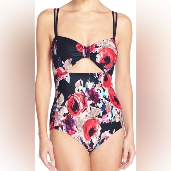 Kate Spade New York One Piece Size Large Peep Hole Swimsuit Floral Abstract - Picture 1 of 12